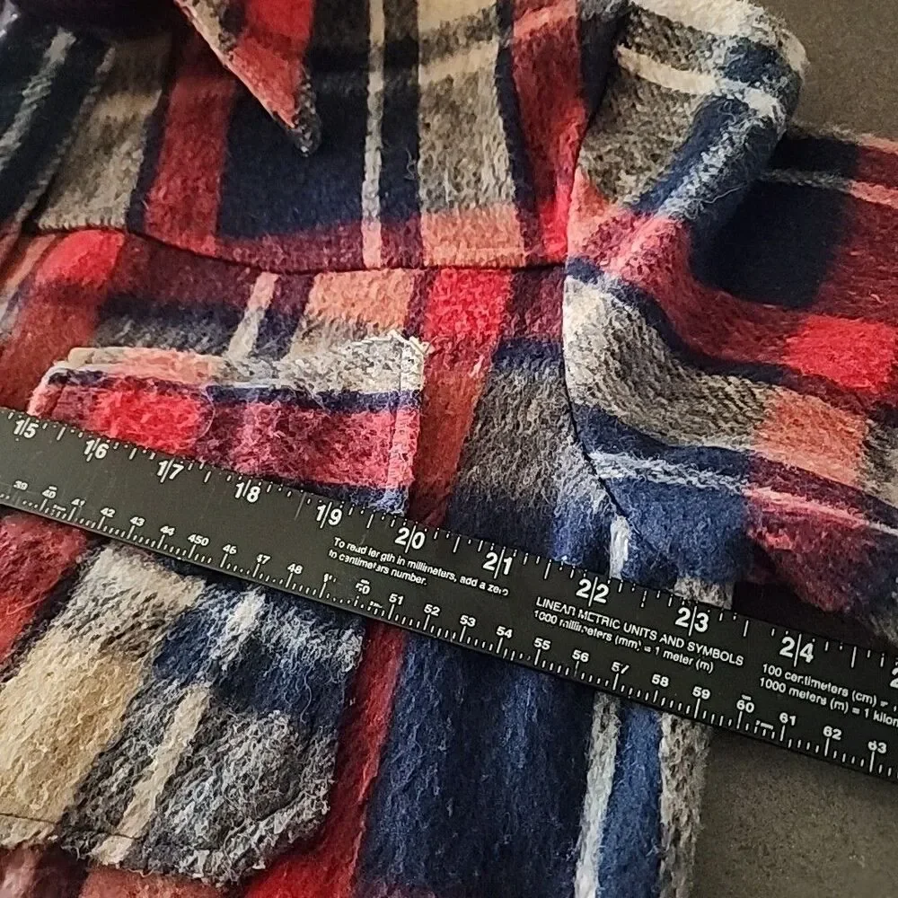 Men's Vintage Heavy weight Flannel Jacket Shirt Mervyn's Red Blue  NO BUTTONS